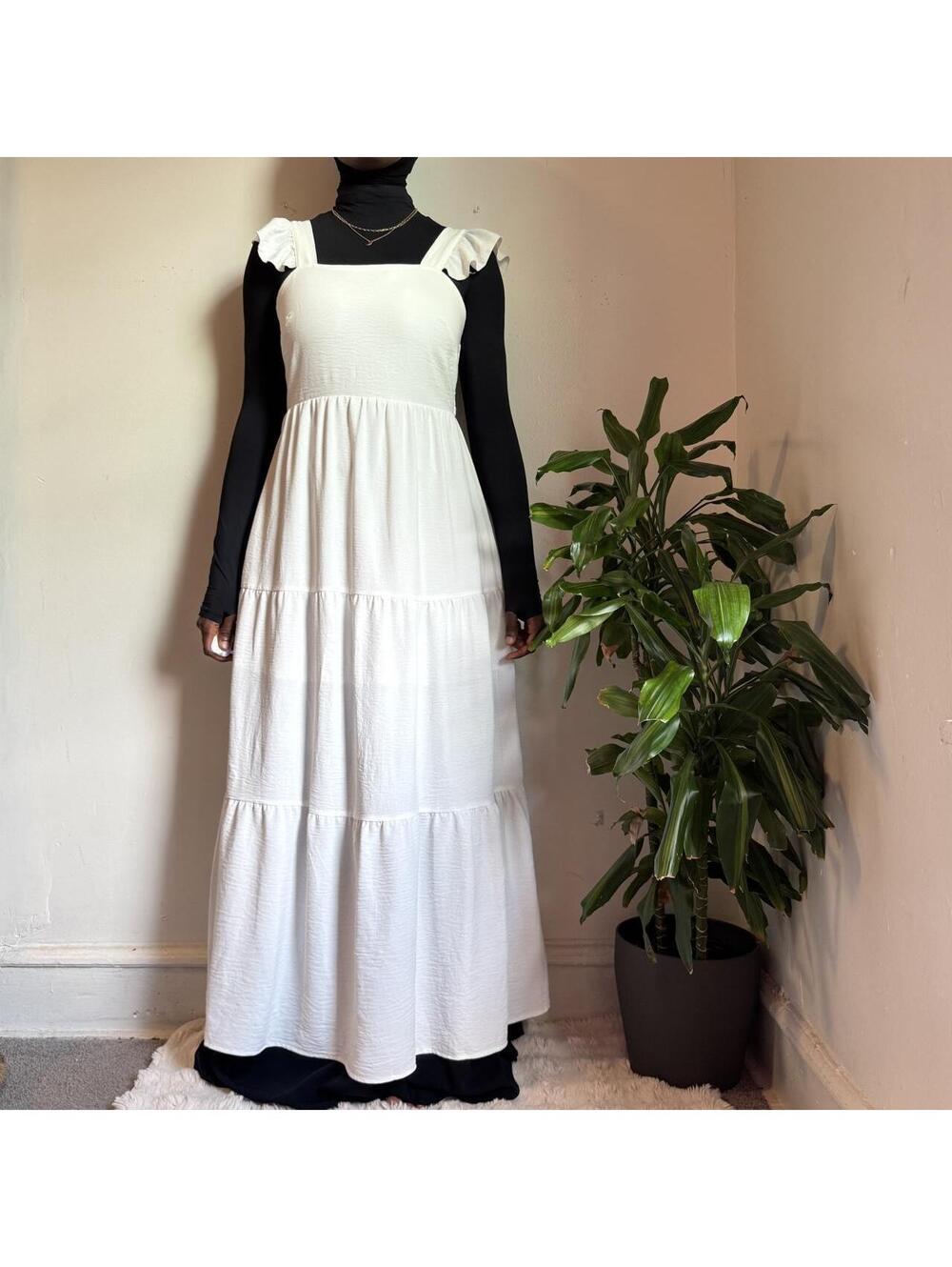 Cottagecore White Tiered Ruffle Maxi Dress size L